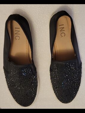 INC International Concepts Black Embellished Slip-On Sneakers for Women